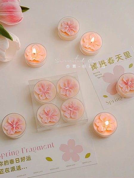 4 Pcs/Box Pink Peach Blossom Scented Candles,Valentines Decor,Room Decor,Gifts For Women Valentine's Day Wedding Favors