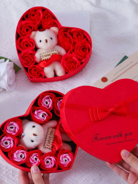 Rose Bear Soap Love Gift Box Romantic Valentines Day Gift Wedding Party Birthday Simulated Flower Room Decoration Home Supplies