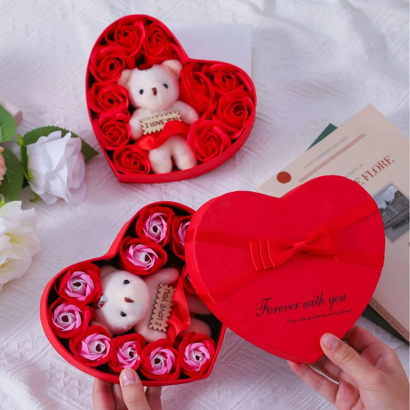 Rose Bear Soap Love Gift Box Romantic Valentines Day Gift Wedding Party Birthday Simulated Flower Room Decoration Home Supplies