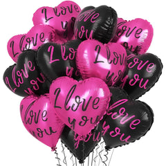 Hot Pink Black Heart Balloons,18 Inch I LOVE YOU Valentines Day Balloos for Wedding Engagement Bridal Shower Birthday Decoration