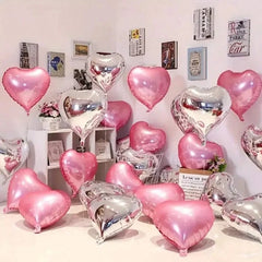 5pcs/10pcs 18-Inch Pink Heart Shaped Aluminum Foil Love Balloon For Valentines Birthday Party Decoration, Wedding Engagement, Fe