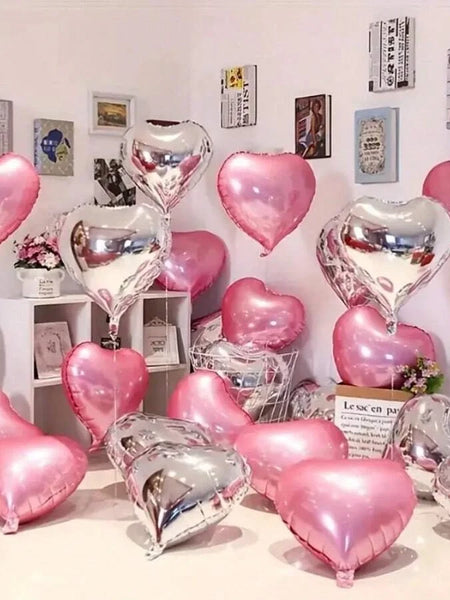 5pcs/10pcs 18-Inch Pink Heart Shaped Aluminum Foil Love Balloon For Valentines Birthday Party Decoration, Wedding Engagement, Fe