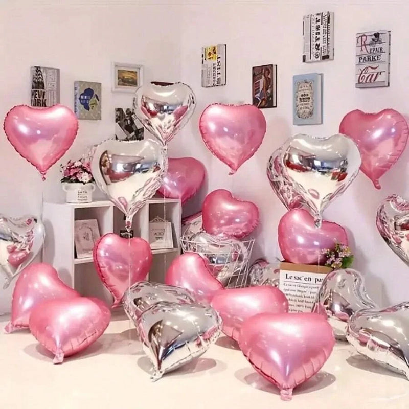 5pcs/10pcs 18-Inch Pink Heart Shaped Aluminum Foil Love Balloon For Valentines Birthday Party Decoration, Wedding Engagement, Fe