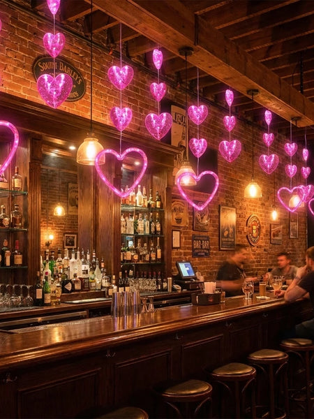 Valentines Day Decor Window Led Lights Decorations with Timer Hanging Red Lighted Heart Shaped Silhouette Sucker