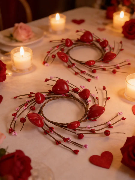 Valentine's Day Red Heart Candle Holder, Red Berry Candle Ring Decoration, Valentine's Day, Mother's Day, Wedding Decoration