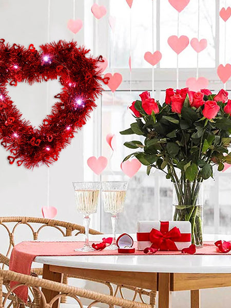 1pc Valentine's Day Hearts Garland with String Light,Romantic Heart-Shaped Wreath for Valentine’s Day Anniversary Wedding Decor