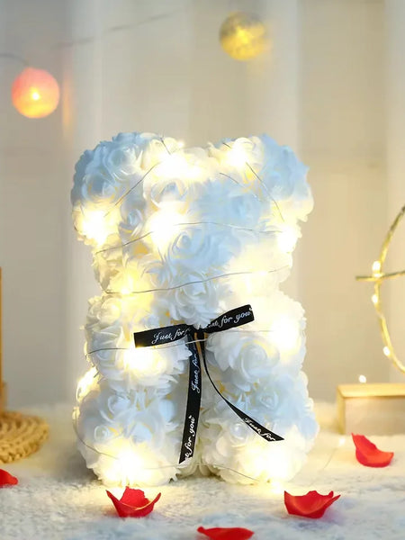 25cm Artificial Teddy Rose Flower Bear with Box Romantic Valentines Day Gift Girlfriend Women Anniversary Wedding Party Supplies