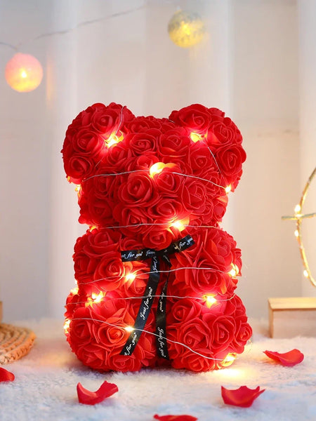 25cm Artificial Teddy Rose Flower Bear with Box Romantic Valentines Day Gift Girlfriend Women Anniversary Wedding Party Supplies