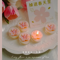 4 Pcs/Box Pink Peach Blossom Scented Candles,Valentines Decor,Room Decor,Gifts For Women Valentine's Day Wedding Favors
