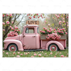 MOON.QG February 14 Decoration Backdrop Red Pink Car Rose Wreath Valentines Day Photo Background Photocall Poster Wallpaper