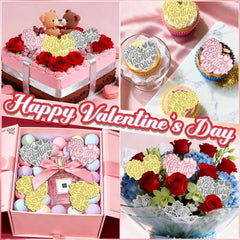 10pcs Romance Acrylic Heart Gold Valentines Cake Topper for Party Decor Supplies Baking Decorating Tool