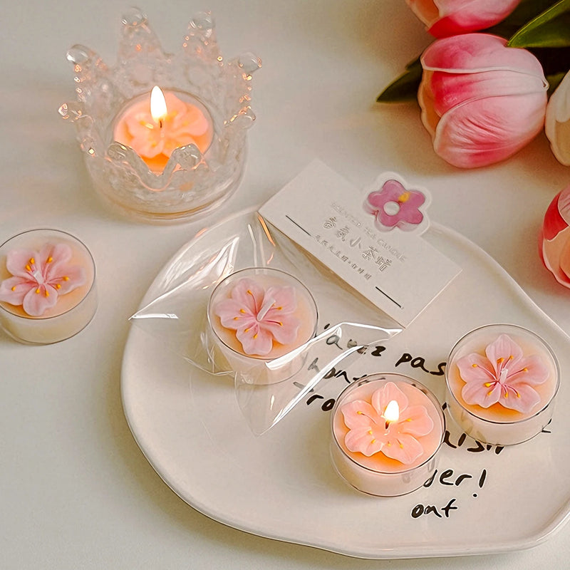 4 Pcs/Box Pink Peach Blossom Scented Candles,Valentines Decor,Room Decor,Gifts For Women Valentine's Day Wedding Favors