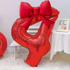 2pcs/set 40inch Red Number number Balloon With Red bowknot Foil Balloons for Birthday Anniversary Valentine's Day Gifts