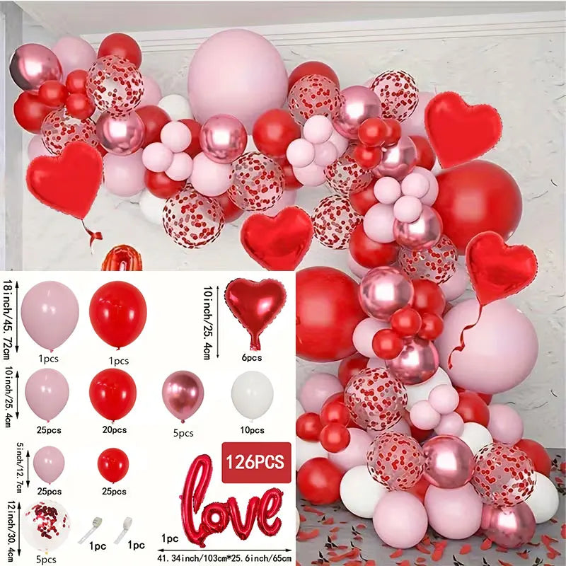 126pcs/Set Valentine's Day Balloon Arch Garland Kit Set for Wedding Engagement Valentine's Day Party Decor Air Globos Supplies