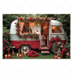 MOON.QG February 14 Decoration Backdrop Red Pink Car Rose Wreath Valentines Day Photo Background Photocall Poster Wallpaper