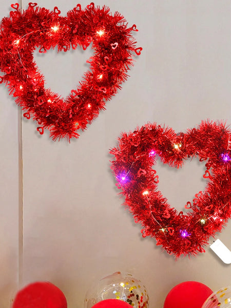 1pc Valentine's Day Hearts Garland with String Light,Romantic Heart-Shaped Wreath for Valentine’s Day Anniversary Wedding Decor
