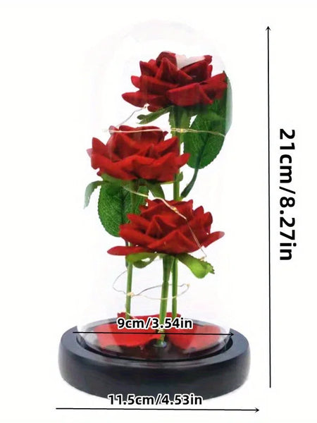 Rose Glass Cover Rose in Glass Dome Light Up Gifts for Women Valentines Ornament Glass Dome Rose Ornament The Preserve Flannel