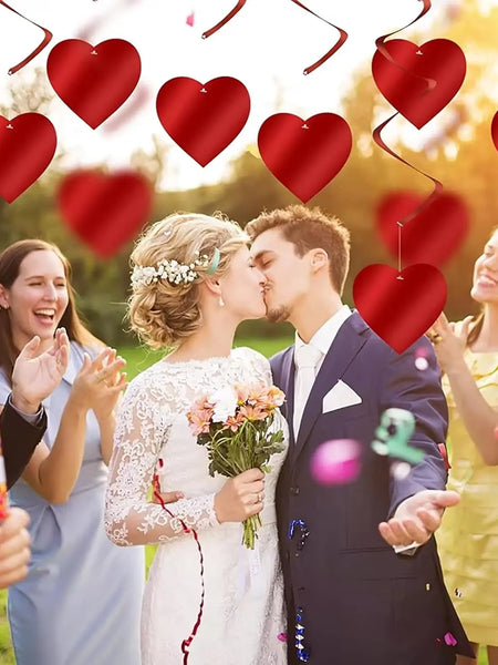 6/12/18/24Pcs Hanging Swirls,Red Love Heart Hanging Garland for Valentine's Day Party Decor Romantic Wedding Photo Prop Supplies