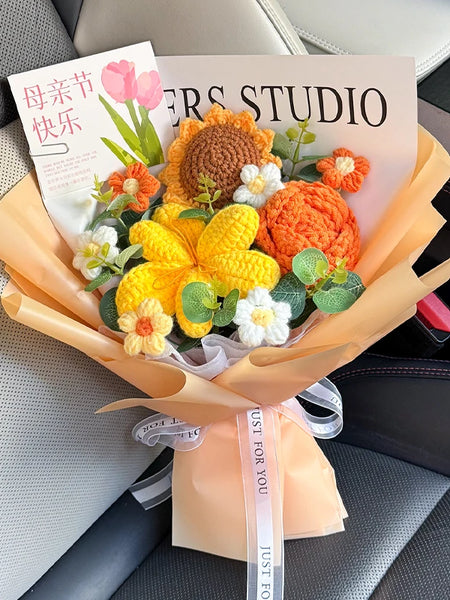Knitted Flower Bouquet Handmade Crochet Flower Bouquet Mother's Day Gift Finished Hand-woven Flower Birthday Valentines Day Gift