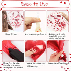 Red Heart Balloons Set, 30Pcs Heart Shaped Balloons and 50Pcs Red Hanging Streamer for Valentines Decorations, Proposal, Wedding