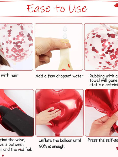 Red Heart Balloons Set, 30Pcs Heart Shaped Balloons and 50Pcs Red Hanging Streamer for Valentines Decorations, Proposal, Wedding