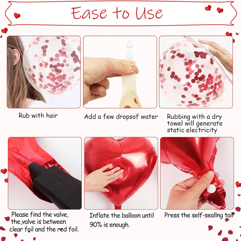 Red Heart Balloons Set, 30Pcs Heart Shaped Balloons and 50Pcs Red Hanging Streamer for Valentines Decorations, Proposal, Wedding