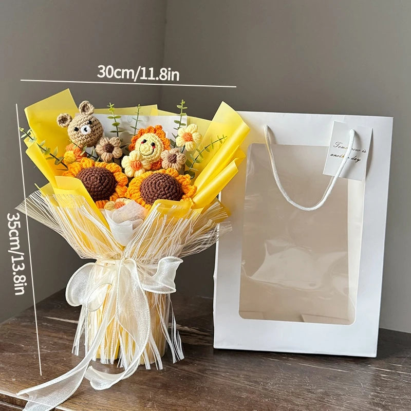 Knitted Flower Bouquet Handmade Crochet Flower Bouquet Mother's Day Gift Finished Hand-woven Flower Birthday Valentines Day Gift
