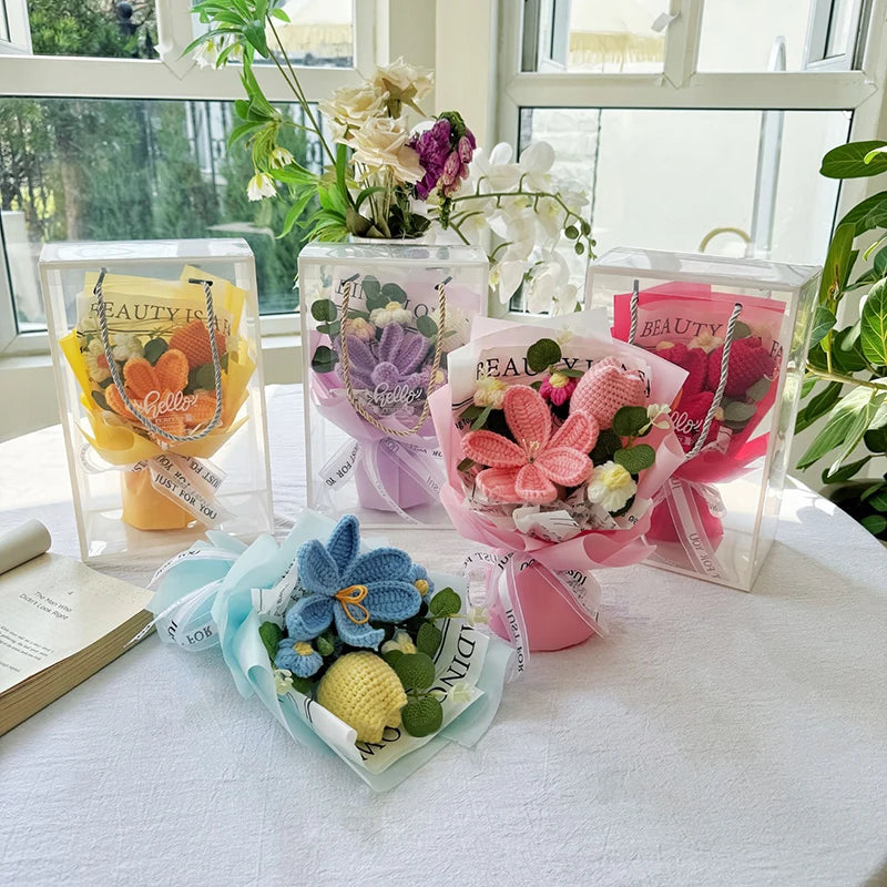 Knitted Flower Bouquet Handmade Crochet Flower Bouquet Mother's Day Gift Finished Hand-woven Flower Birthday Valentines Day Gift