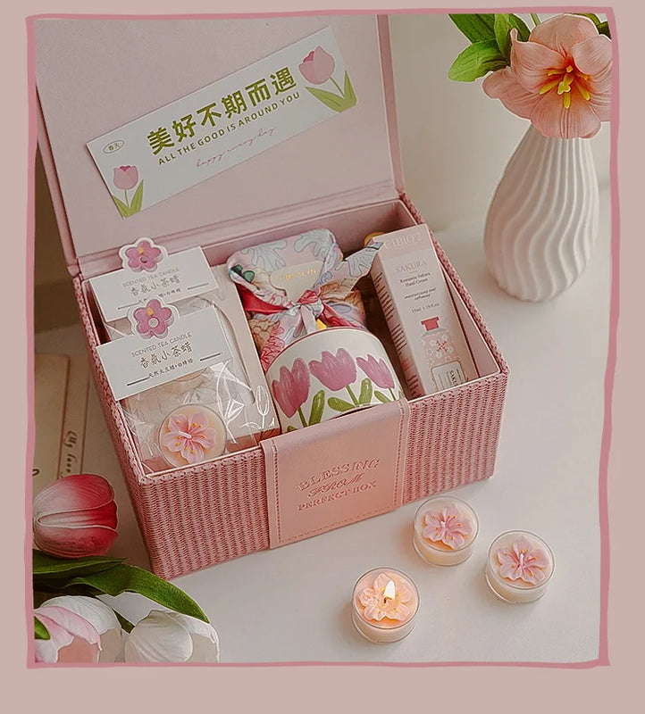 4 Pcs/Box Pink Peach Blossom Scented Candles,Valentines Decor,Room Decor,Gifts For Women Valentine's Day Wedding Favors