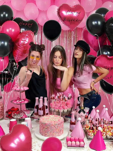 Hot Pink Black Heart Balloons,18 Inch I LOVE YOU Valentines Day Balloos for Wedding Engagement Bridal Shower Birthday Decoration