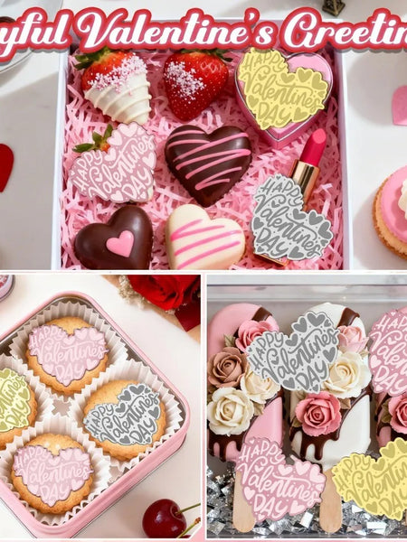 10pcs Romance Acrylic Heart Gold Valentines Cake Topper for Party Decor Supplies Baking Decorating Tool