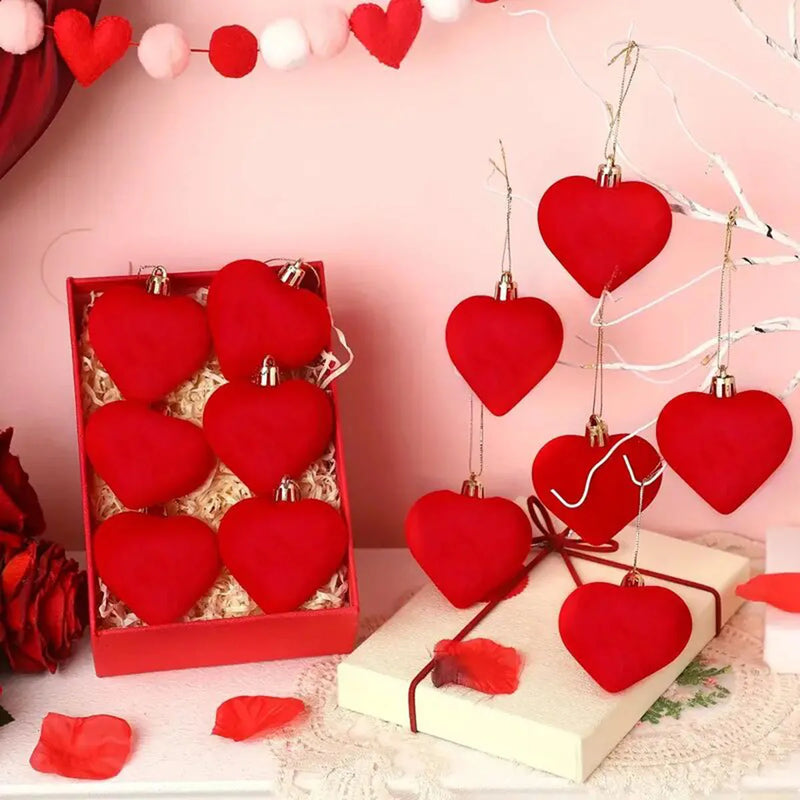 12 velvet heart-shaped hanging decorations, suitable for Valentine's Day tree decoration and wedding anniversary celebrations