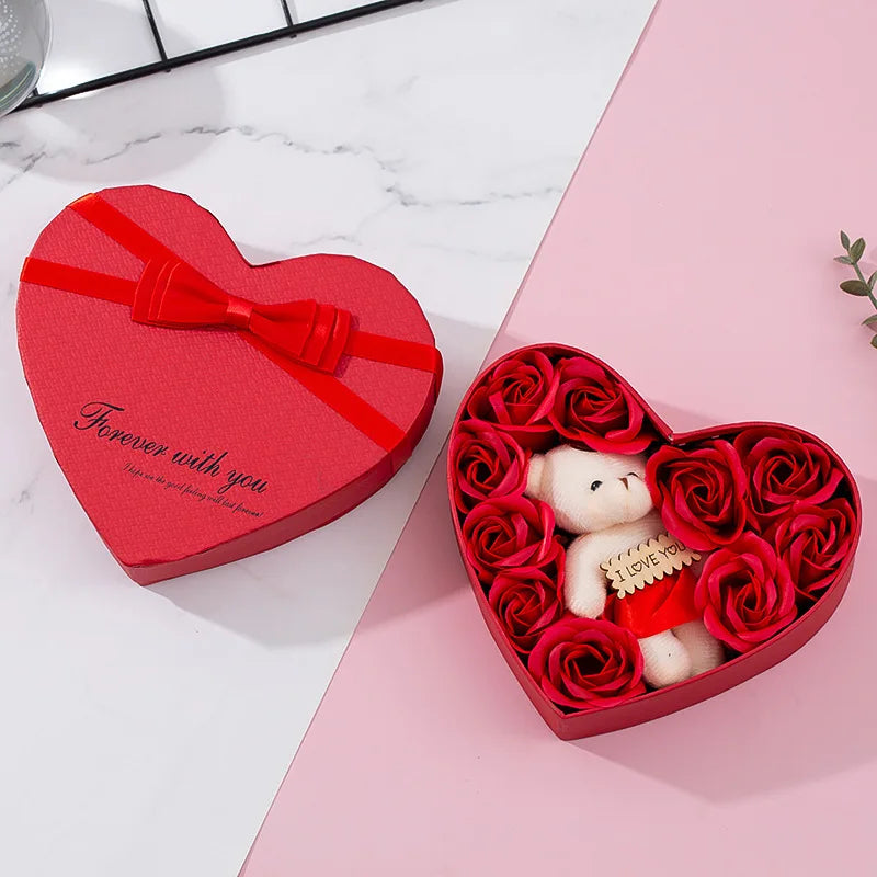 Rose Bear Soap Love Gift Box Romantic Valentines Day Gift Wedding Party Birthday Simulated Flower Room Decoration Home Supplies
