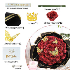 12/24pcs Red Glitter Roses Bouquet DIY Gift Set Everlasting Shiny Artificial Rose for Valentines  Anniversary Engagement Wedding