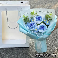 Knitted Flower Bouquet Handmade Crochet Flower Bouquet Mother's Day Gift Finished Hand-woven Flower Birthday Valentines Day Gift