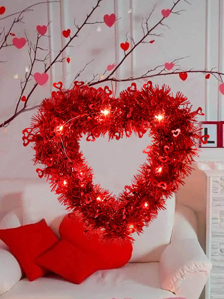 1pc Valentine's Day Hearts Garland with String Light,Romantic Heart-Shaped Wreath for Valentine’s Day Anniversary Wedding Decor