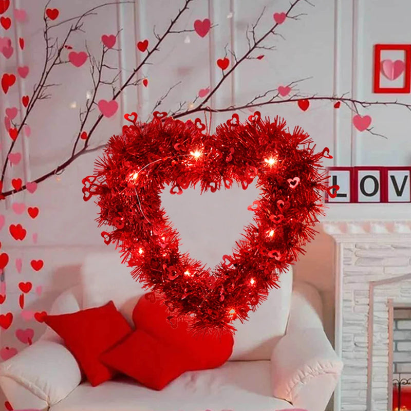 1pc Valentine's Day Hearts Garland with String Light,Romantic Heart-Shaped Wreath for Valentine’s Day Anniversary Wedding Decor