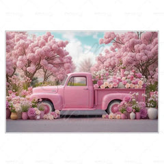 MOON.QG February 14 Decoration Backdrop Red Pink Car Rose Wreath Valentines Day Photo Background Photocall Poster Wallpaper