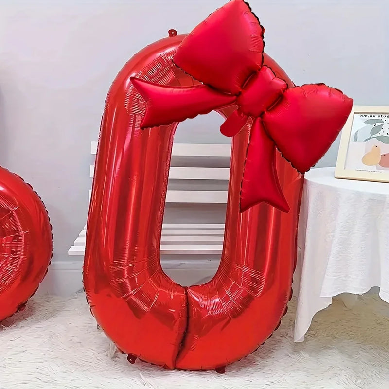 2pcs/set 40inch Red Number number Balloon With Red bowknot Foil Balloons for Birthday Anniversary Valentine's Day Gifts