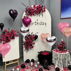 Hot Pink Black Heart Balloons,18 Inch I LOVE YOU Valentines Day Balloos for Wedding Engagement Bridal Shower Birthday Decoration