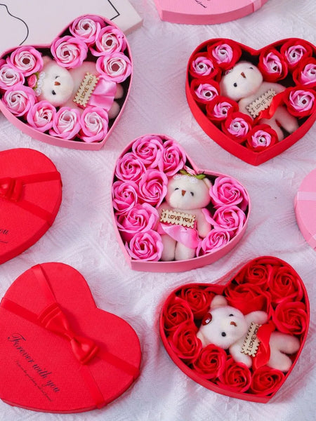 Rose Bear Soap Love Gift Box Romantic Valentines Day Gift Wedding Party Birthday Simulated Flower Room Decoration Home Supplies