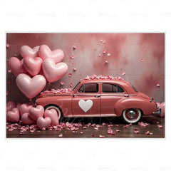 MOON.QG February 14 Decoration Backdrop Red Pink Car Rose Wreath Valentines Day Photo Background Photocall Poster Wallpaper