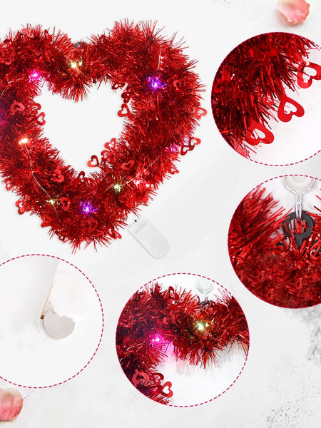 1pc Valentine's Day Hearts Garland with String Light,Romantic Heart-Shaped Wreath for Valentine’s Day Anniversary Wedding Decor