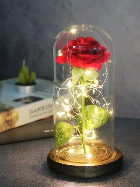 Acrylic Dome Eternal Rose Artificial Flowers Gift for Valentine Wedding Birthday Home Decor Room Desk Decorations Fake Flowers