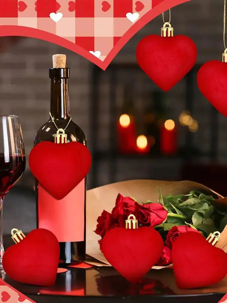 12 velvet heart-shaped hanging decorations, suitable for Valentine's Day tree decoration and wedding anniversary celebrations