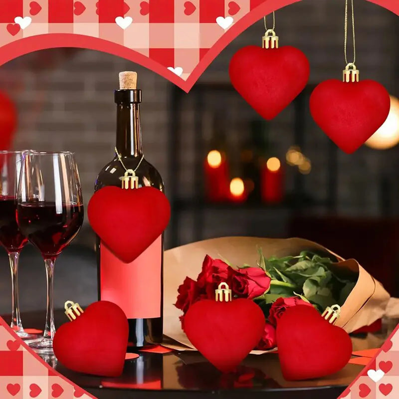 12 velvet heart-shaped hanging decorations, suitable for Valentine's Day tree decoration and wedding anniversary celebrations