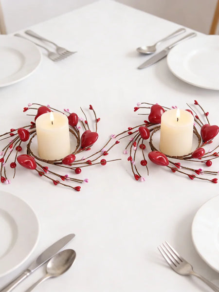 Valentine's Day Red Heart Candle Holder, Red Berry Candle Ring Decoration, Valentine's Day, Mother's Day, Wedding Decoration