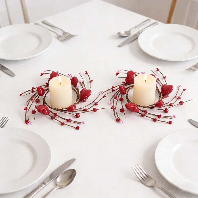 Valentine's Day Red Heart Candle Holder, Red Berry Candle Ring Decoration, Valentine's Day, Mother's Day, Wedding Decoration