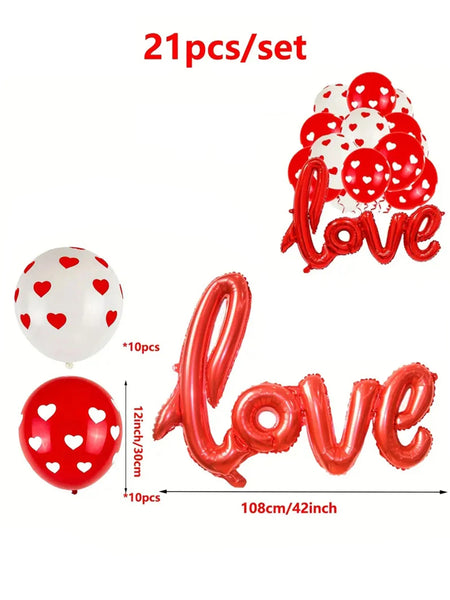 21pcs 12inch Printing Heart Latex Balloons set Connection Love Foil Balloon Wedding Decor Valentine's Day Decorations