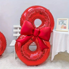 2pcs/set 40inch Red Number number Balloon With Red bowknot Foil Balloons for Birthday Anniversary Valentine's Day Gifts